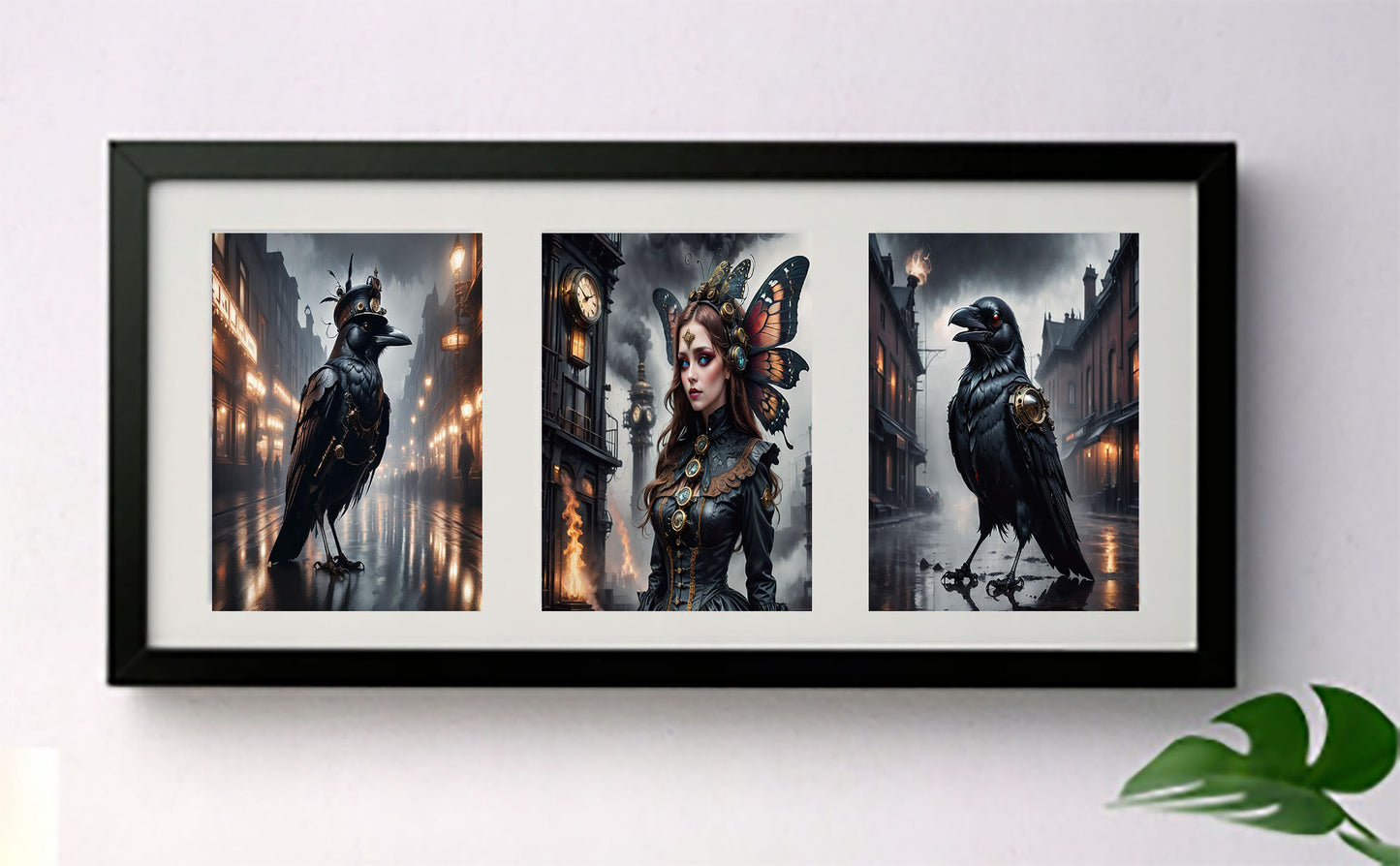 Gothic Crows Horror 3-Panel Exhibition Quality Deep Framed Picture Display