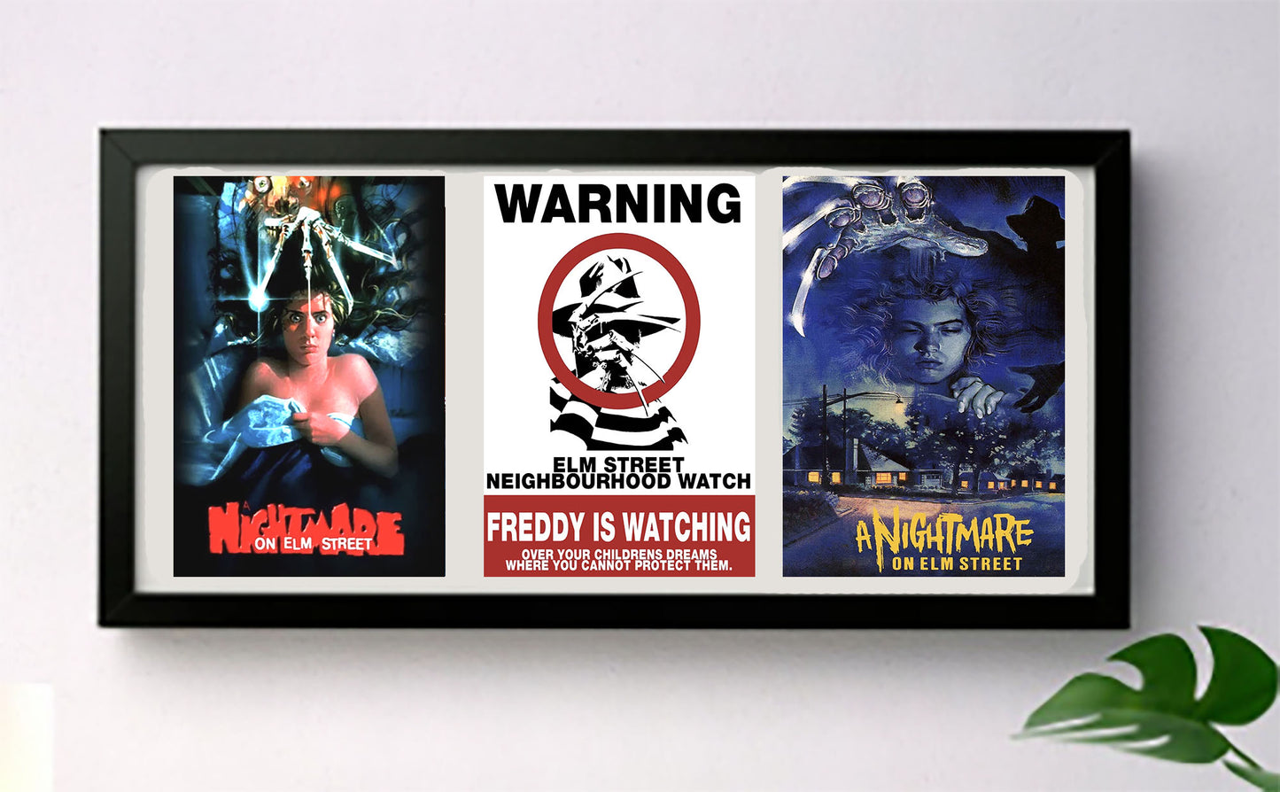 Nightmare on Elm Street Horror 3-Panel Exhibition Quality Deep Framed Picture Display